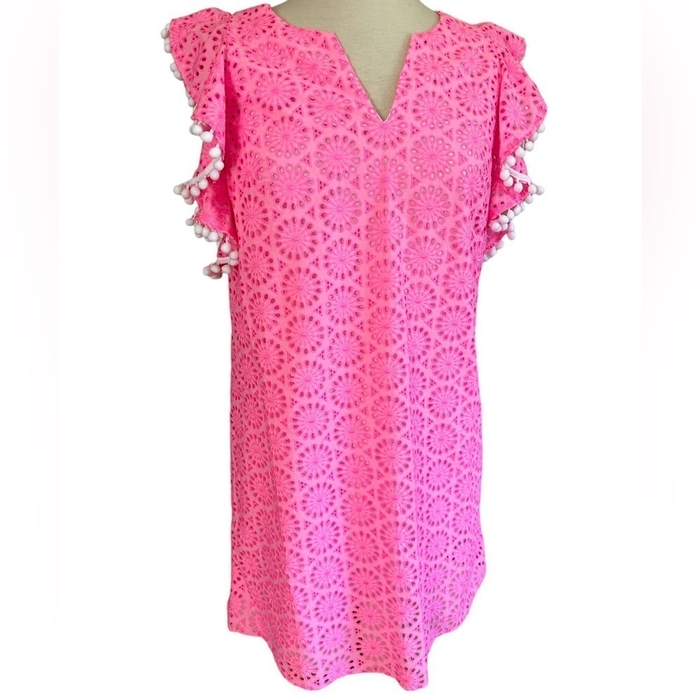 LILLY PULITZER XXS dress Astara in Prosecco Pink Neon Geo Eyelet - Picture 2 of 16
